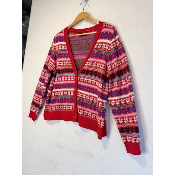 Lane Bryant Fair Isle Cardigan Sweater Women's 14/16 Red Cotton Lane Bryant - Picture 3 of 10